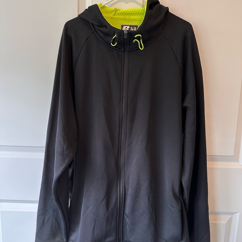 Russell Athletic Men’s Sz. XL Black Hoodie with Neon Green Lining